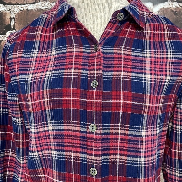 Caslon Top Button Shirt Plaid Red Blue XSP - Picture 6 of 12